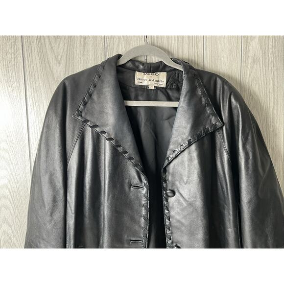 Women's XL Dero by Rocco D'Amelio Vintage Black Leather Mid Length Jacket - Picture 3 of 12